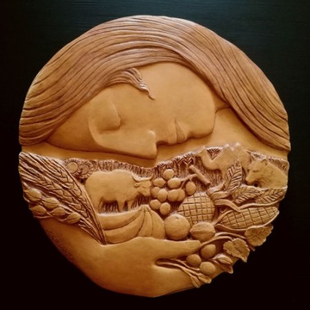 Biodiversità, terracotta patinata cm 45x45 - 2020